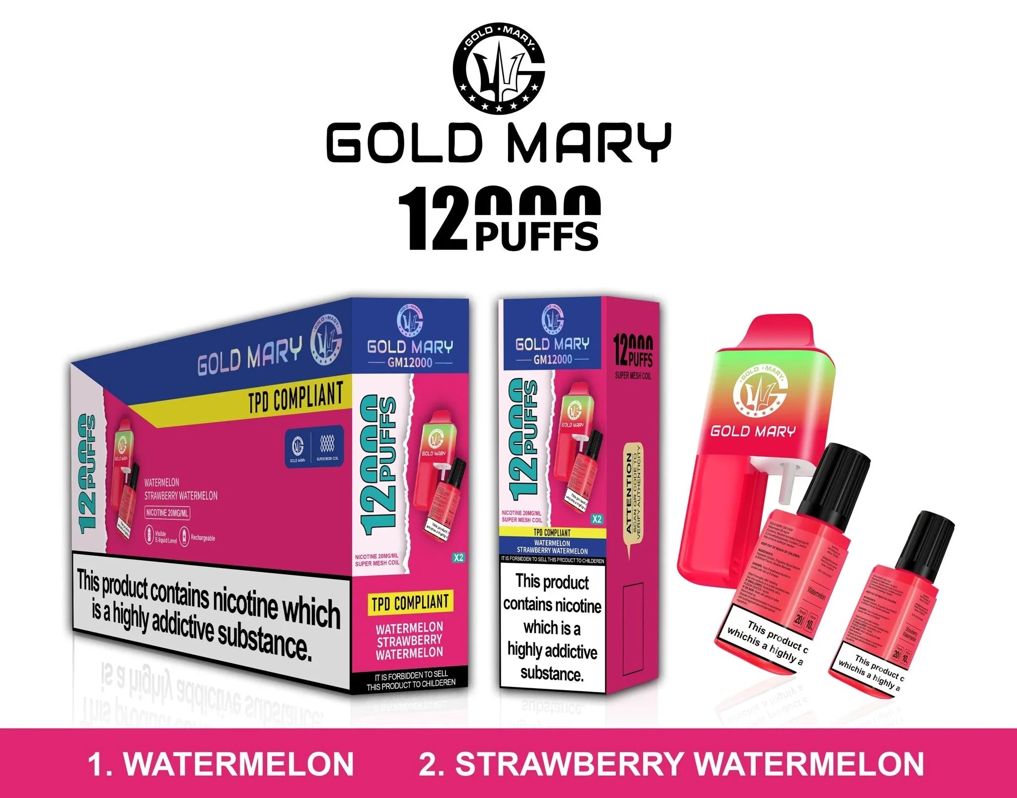 Gold Mary 12000 Puffs Disposable Vape Box of 5